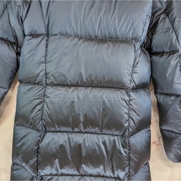 Eddie Bauer Down Puffer Jacket Women Medium Blue Parka Coat Hood Long 650 FP - Picture 7 of 13